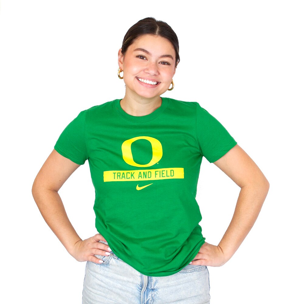 Classic Oregon O, Nike, Green, Crew Neck, Cotton, Women, Track & Field, T-Shirt, 921107